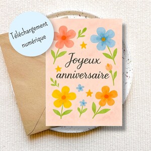 Printable flower birthday card, cute floral birthday card for mom, gift for sister, cute printable birthday card, watercolor birthday gift