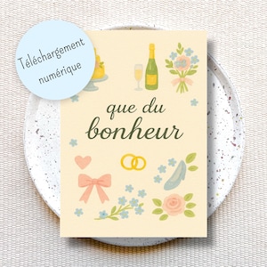 Carte félicitations mariage à imprimer, carte de vœux imprimable, cadeau pour mariés, cadeau jeunes mariés en français, vœux de mariage