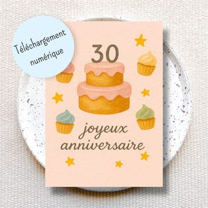 Tarjeta imprimible de 30 cumpleaños, linda tarjeta de cupcake de 30 cumpleaños, tarjeta imprimible de cumpleaños millennial, tarjeta imprimible de 30 cumpleaños