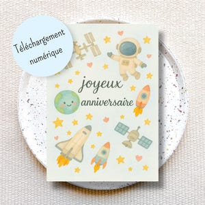 Printable Space birthday card for children and adults, cute astronaut birthday card, Space gift for children, Space cards for birthday