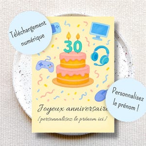 Biglietto di auguri personalizzabile per il 30° compleanno da stampare, biglietto di auguri per il 30° compleanno, biglietto di auguri geek stampabile, biglietto di auguri per il 30° compleanno da giocatore di videogiochi