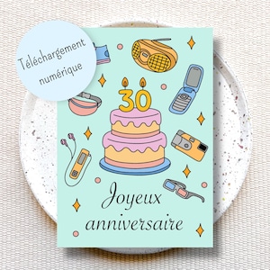 Carte 30 ans à imprimer, carte anniversaire 30 ans imprimable, carte d’anniversaire millenial à imprimer, carte fête 30 ans en anglais
