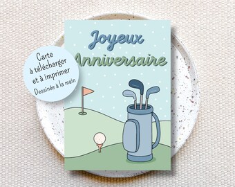 Downloadbare en afdrukbare verjaardagskaart, verjaardagskaart voor golfliefhebbers, verjaardagskaart voor golfers