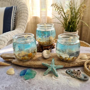 Ocean Gel Candle with Real Seashells | High Tide Scented Candle | Beach Decor Candle | Clear Gel Wax Coastal Gift | 7 oz