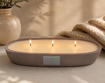 Concrete Soy Candle, Oval 3 Wick Candle, Modern Minimalist Home Decor, Large Luxury Candle, Housewarming Gift