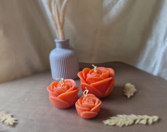 Rose Candle Set | Floral Pillar Candles | Rose Vanilla Cashmere Scent | Aesthetic Home Decor | Romantic Gift | Hand Poured Soy Wax