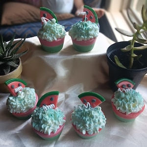 Watermelon scented cupcake pillar candles