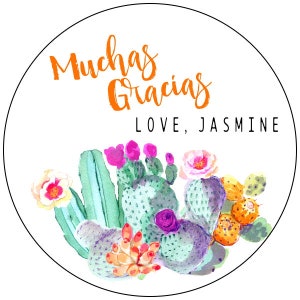 muchas gracias stickers - cactus birthday labels - custom birthday labels - floral cactus birthday labels - personalized desert birthday