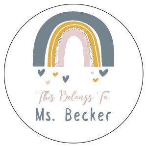 teacher book labels - this belongs to stickers - teacher supplies label - boho rainbow heart sticker - set of 30 1.5 inch round
