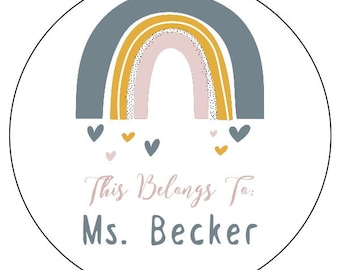 teacher book labels - this belongs to stickers - teacher supplies label - boho rainbow heart sticker - set of 30 1.5 inch round
