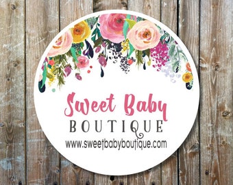 custom business stickers - watercolor floral business stickers - personlized business labels - business website stickers