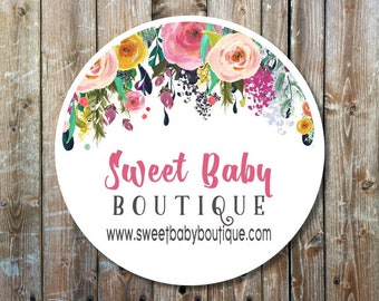 bedrijfsstickers op maat - aquarel bloemen zakelijke stickers - gepersonaliseerde bedrijfslabels - bedrijfswebsitestickers