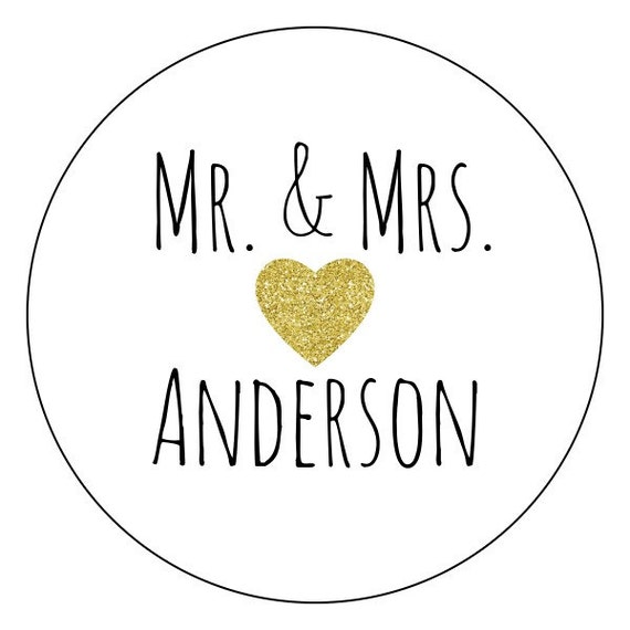 12 Gold Hearts Wedding Favor Labels Stickers 2.5"  Personalized 