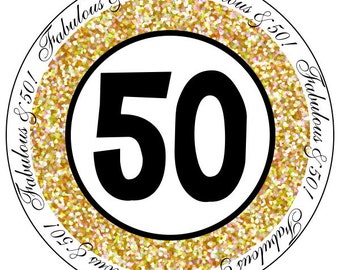 50th birthday stickers - fiftieth birthday labels - fabulous at 50 stickers - gold fabulous at 50 labels