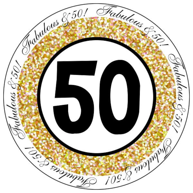 50th birthday stickers fiftieth birthday labels fabulous at 50 stickers gold fabulous at 50 labels image 1