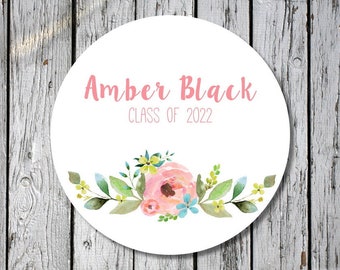 graduation stickers - custom floral graduation labels - flower graduation labels - watercolor flower graduation stickers - class of 2022
