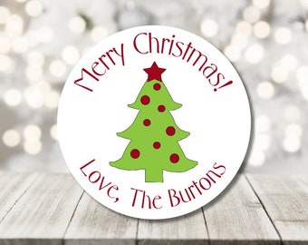 merry christmas stickers - holiday stickers - merry christmas labels - christmas tree stickers - personalized holiday labels