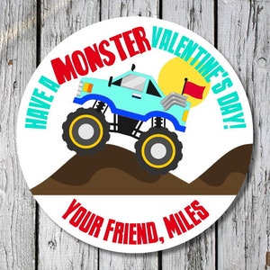 valentines monster truck stickers - monster truck stickers - valentine truck labels - monster truck party stickers - boy valentines stickers