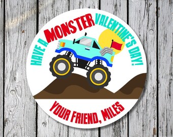 valentines monster truck stickers - monster truck stickers - valentine truck labels - monster truck party stickers - boy valentines stickers