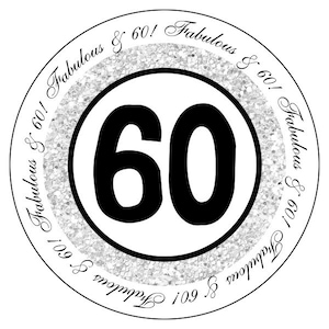 60th birthday stickers - silver and black party stickers - sixtieth birthday labels - silver glitter birthday stickers