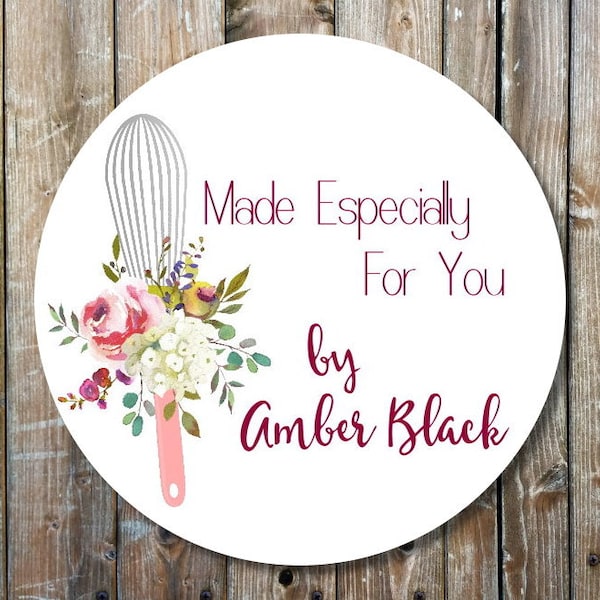 made for you stickers - floral gift stickers - from the kitchen of labels - watercolor floral stickers - kitchen whisk labels