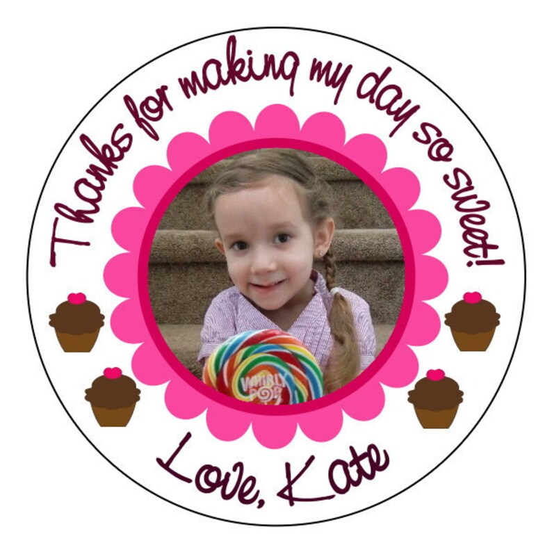 Photo Birthday Stickers Custom Birthday Labels Cupcake Etsy