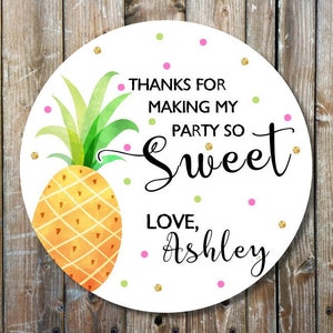 pineapple stickers - tropical birthday labels - pineapple party stickers - luau pineapple labels - custom pineapple birthday