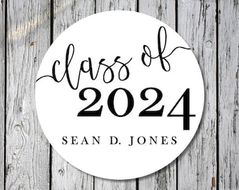 graduation stickers - custom classic graduation stickers - black and white graduation stickers - class of 2024 stickers - personalized grad