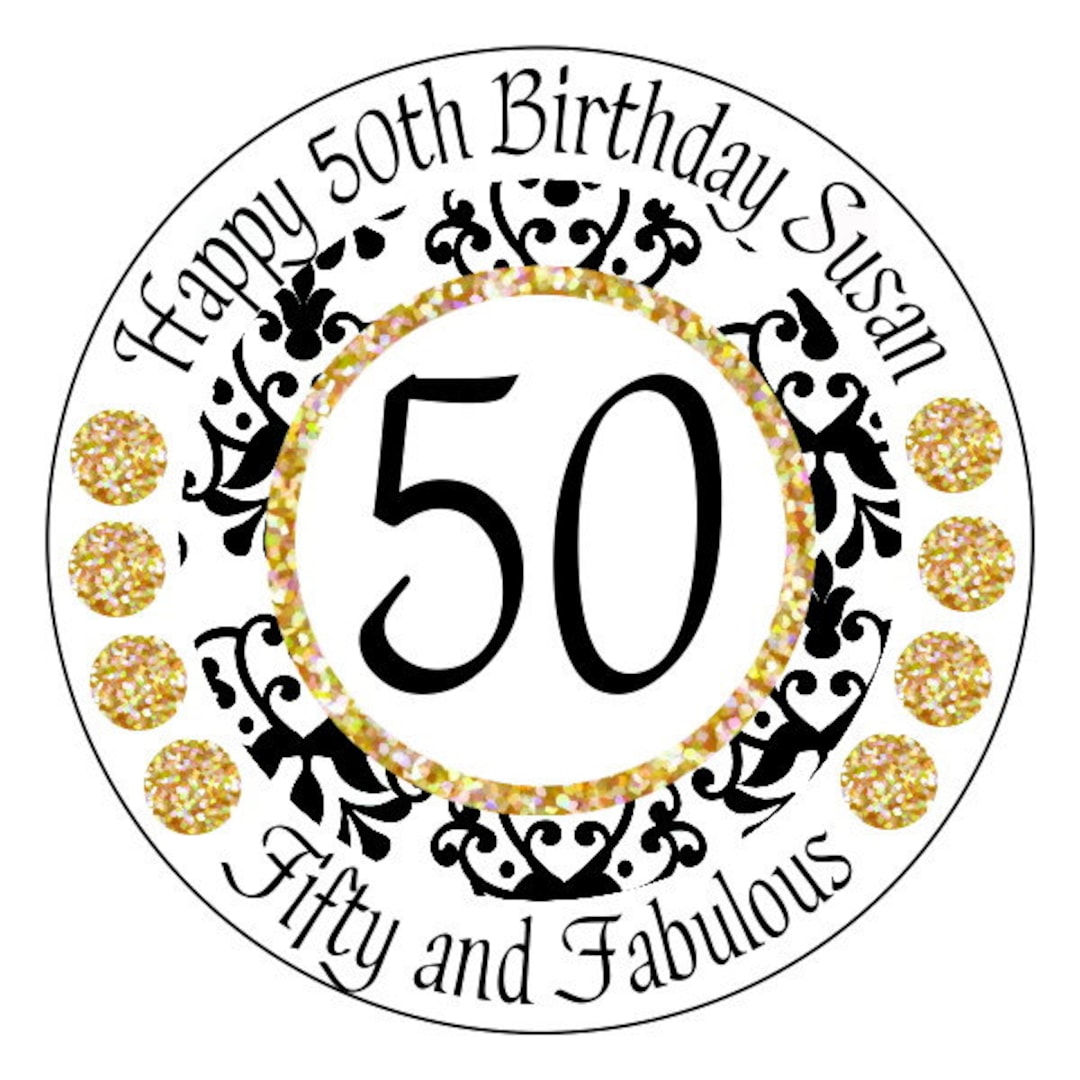 Gold 50th Birthday Stickers Gold and Black 50 and Fabulous Stickers