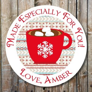 hot chocolate stickers - custom hot chocolate labels - made for you stickers - christmas gift labels - holiday stickers