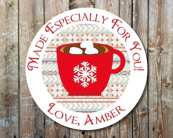 hot chocolate stickers - custom hot chocolate labels - made for you stickers - christmas gift labels - holiday stickers