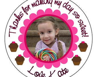 photo cupcake birthday stickers - custom cupcake party supplies - birthday photo stickers