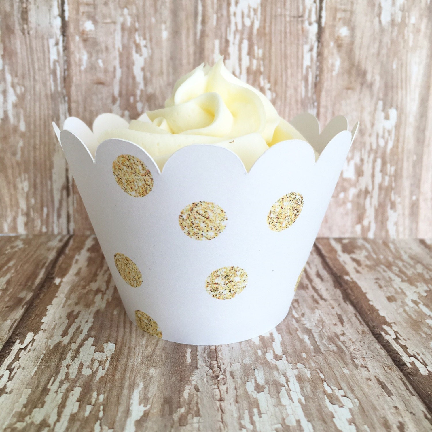 Gold polka dot cupcake wrappers gold and white cupcake Etsy