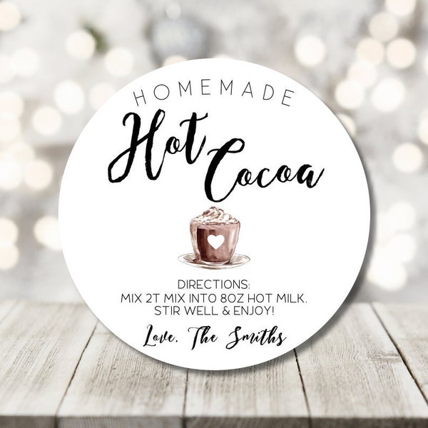 hot cocoa stickers - homemade hot chocolate stickers - gift stickers - cocoa stickers - homemade cocoa bomb sticker labels
