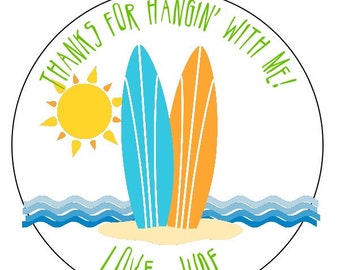 autocollants de fête de surf - étiquettes d’anniversaire de surf personnalisées - autocollants amusants au soleil - autocollants de fête sur la plage - étiquettes de fête d’été