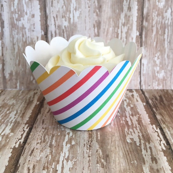 24 Rainbow Cupcake Wrappers Rainbow Striped Cupcake Wrappers
