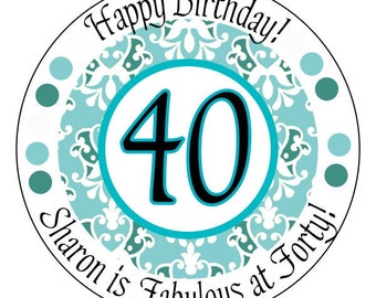 40th birthday stickers - fabulous at 40 stickers - damask birthday stickers - happy birthday labels