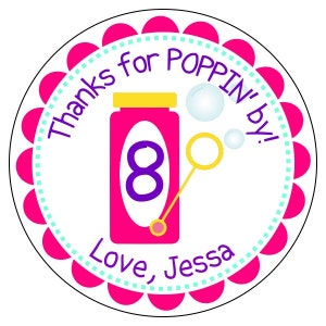 bubbles party favor stickers - bubbles birthday party labels - custom bubble stickers - pink blue birthday stickers - bubble favor labels