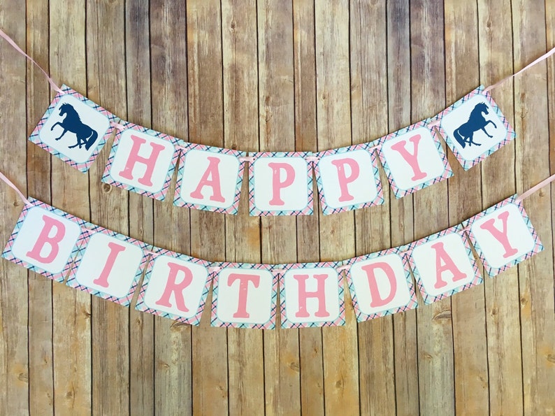 Horse Party Banner Horse Birthday Banner Pink and Navy Etsy