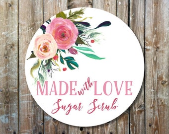 sugar scrub labels - made with love stickers - custom business labels - watercolor flower labels - sugar scrub stickers