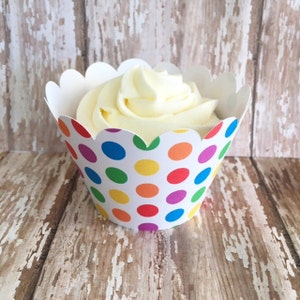 24 rainbow cupcake wrappers - polka dot cupcake wrappers - primary color polka dot cupcake wrappers - custom rainbow wrappers