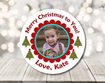 christmas photo stickers - holiday photo labels - christmas tree labels - personalized holiday photo stickers