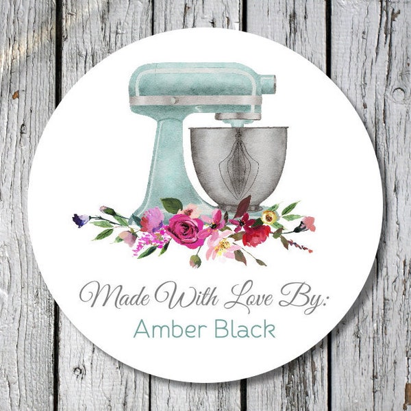 made for you stickers - floral gift stickers - from the kitchen of labels - watercolor mixer stickers - kitchen flower labels