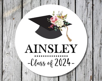 graduation stickers - custom floral graduation stickers - flower graduation stickers - class of 2024 stickers - personalized stickers