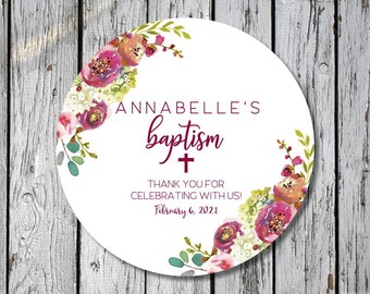 floral baptism stickers - custom baptism labels - baby girl confirmation labels - baby dedication sticker