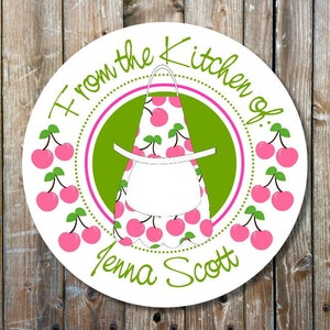 personalized kitchen stickers - custom cooking labels - from the kitchen of stickers - baking stickers - cherry apron stickers