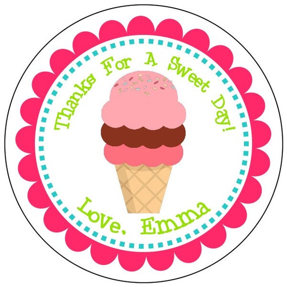 Personalised ice cream 24 party bag stickers sweet cone labels thank you  cone 