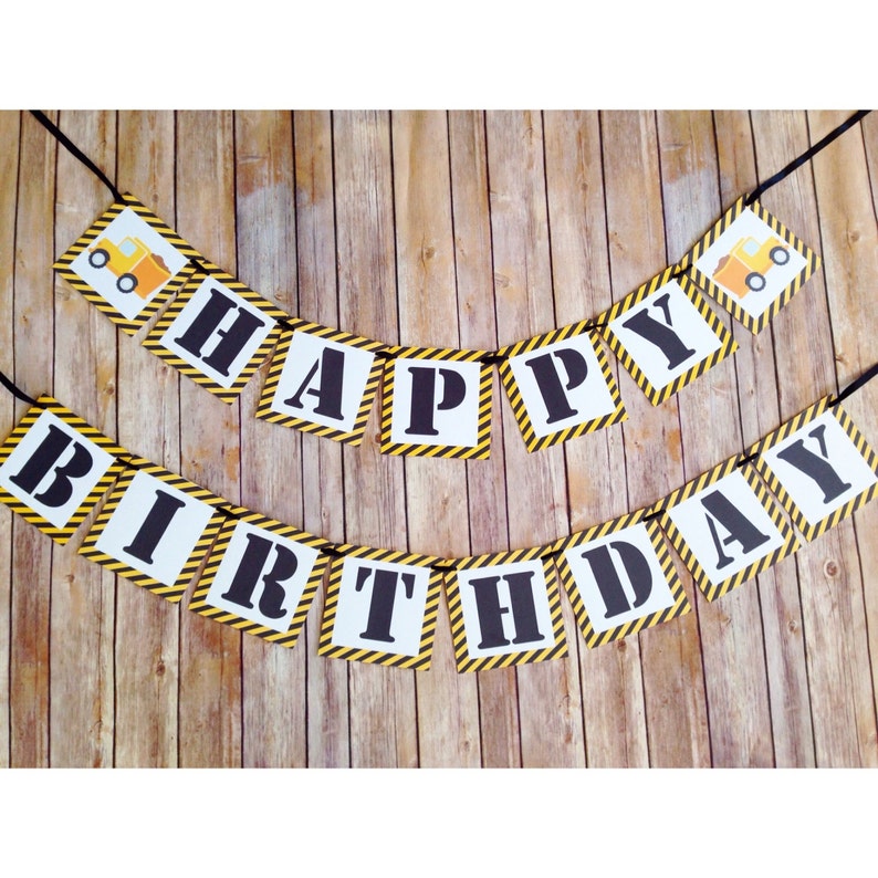 construction birthday banner dump truck birthday banner construction party banner black yellow birthday banner boy image 2