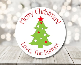 personalized christmas stickers - holiday stickers - merry christmas labels - christmas tree labels