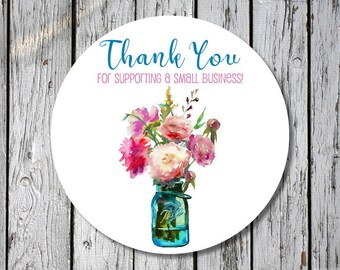 thank you stickers - thank you for supporing small business stickers - floral business labels - personalized small business labels